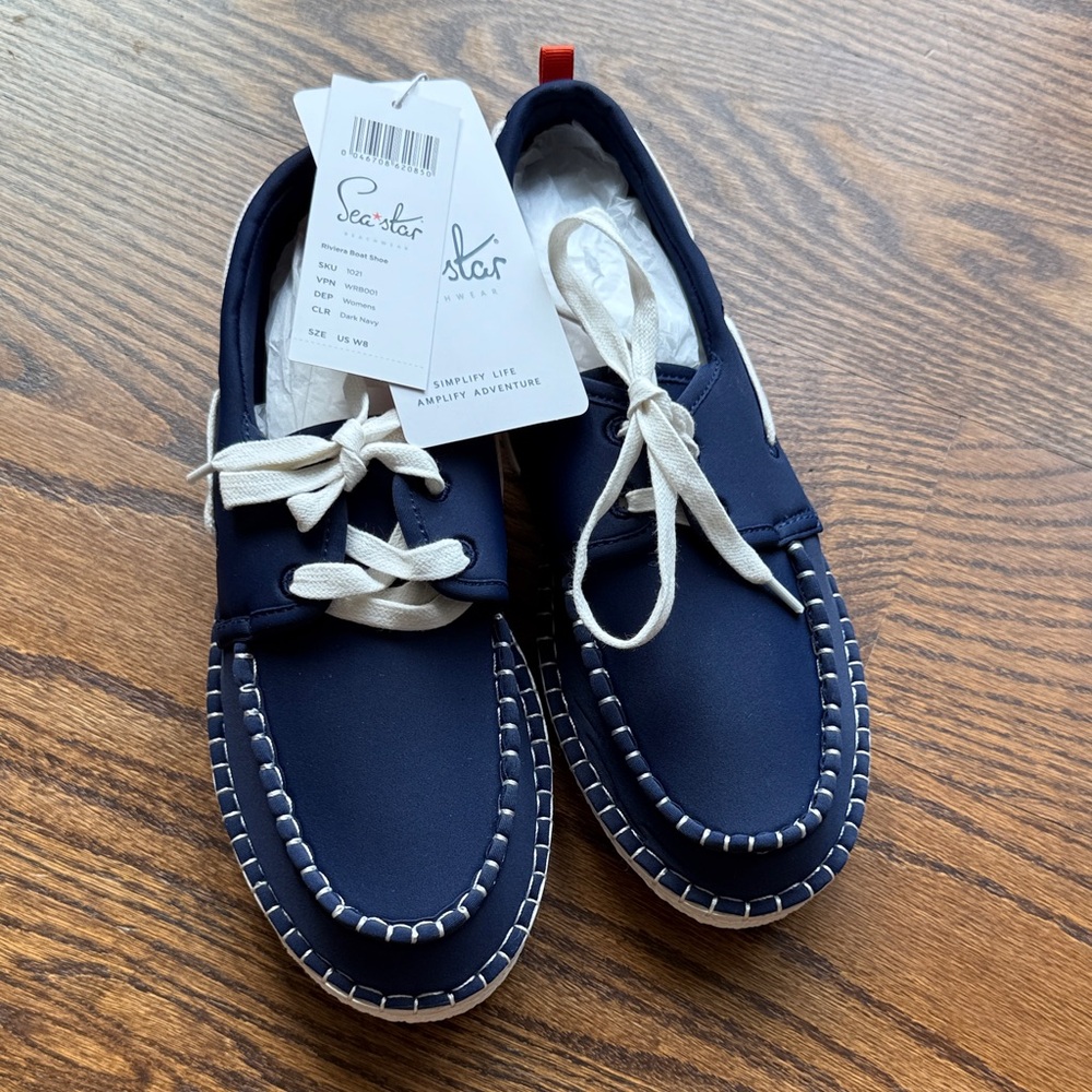 Sea Star Navy Blue Boat Shoes with White Laces